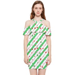 Christmas Paper Stars Pattern Texture Background Colorful Colors Seamless Shoulder Frill Bodycon Summer Dress by Uceng