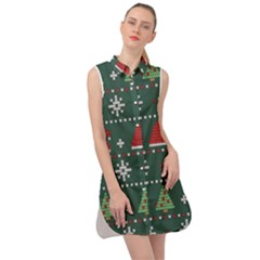 Beautiful Knitted Christmas Pattern Sleeveless Shirt Dress by Uceng
