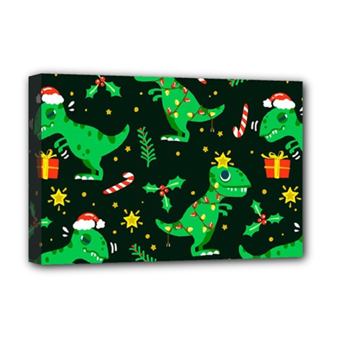 Christmas Funny Pattern Dinosaurs Deluxe Canvas 18  X 12  (stretched) by Uceng