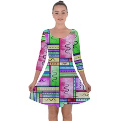 Colorful Pattern Quarter Sleeve Skater Dress by gasi