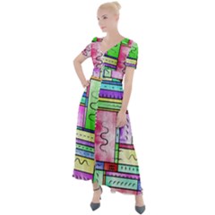 Colorful Pattern Button Up Short Sleeve Maxi Dress by gasi