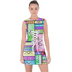 Colorful Pattern Lace Up Front Bodycon Dress