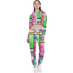 Colorful Pattern Cropped Zip Up Lounge Set by gasi