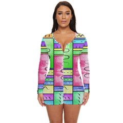 Colorful Pattern Long Sleeve Boyleg Swimsuit by gasi