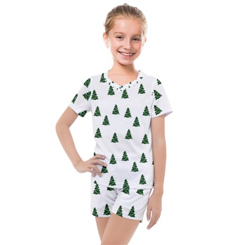 Green Christmas Trees White Kids  Mesh Tee And Shorts Set by TetiBright