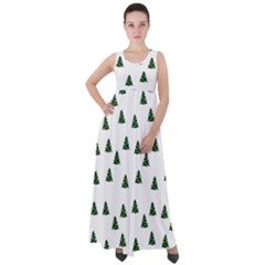 Green Christmas Trees White Empire Waist Velour Maxi Dress by TetiBright