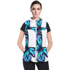 Blue And Pink Butterfly Illustration, Monarch Butterfly Cartoon Blue, Cartoon Blue Butterfly Free Pn Women s Puffer Vest by asedoi