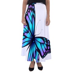 Blue And Pink Butterfly Illustration, Monarch Butterfly Cartoon Blue, Cartoon Blue Butterfly Free Pn Flared Maxi Skirt