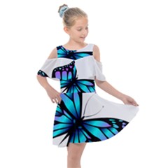 Blue And Pink Butterfly Illustration, Monarch Butterfly Cartoon Blue, Cartoon Blue Butterfly Free Pn Kids  Shoulder Cutout Chiffon Dress