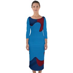 Background Abstract Design Blue Quarter Sleeve Midi Bodycon Dress