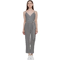 Abstract Background Pattern Geometric V-neck Spaghetti Strap Tie Front Jumpsuit by Ravend