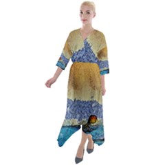 Abstract Painting Art Texture Quarter Sleeve Wrap Front Maxi Dress by Ravend