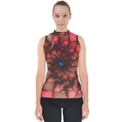 Fractals Abstract Art Red Spiral Mock Neck Shell Top by Ravend