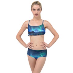 Green Aurora Lights-over Rocky Shore During Night Time Layered Top Bikini Set by danenraven