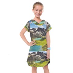Aerial View Of Mountain And Body Of Water Kids  Drop Waist Dress by danenraven