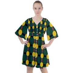 Circles And Ovals On Green Boho Button Up Dress by FunDressesShop