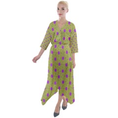 Purple Stars Pattern Quarter Sleeve Wrap Front Maxi Dress by FunDressesShop