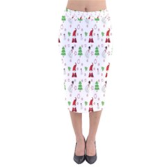 Santa Claus Snowman Christmas  Velvet Midi Pencil Skirt by artworkshop