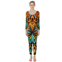 Orange, Turquoise And Blue Pattern  Long Sleeve Catsuit by Sobalvarro