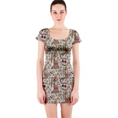 Pattern  Short Sleeve Bodycon Dress by Gohar