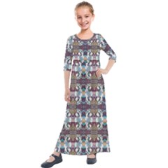 Multicolored Ornate Decorate Pattern Kids  Quarter Sleeve Maxi Dress by dflcprintsclothing
