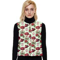 Flowers Pattern Women s Short Button Up Puffer Vest by Sparkle