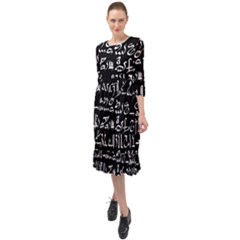 Sanscrit Pattern Design Ruffle End Midi Chiffon Dress by dflcprintsclothing