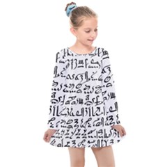 Sanscrit Pattern Design Kids  Long Sleeve Dress by dflcprintsclothing
