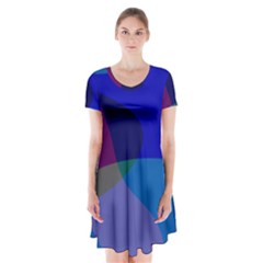 Blue Abstract 1118 - Groovy Blue And Purple Art Short Sleeve V-neck Flare Dress by KorokStudios