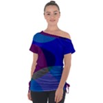 Blue Abstract 1118 - Groovy Blue And Purple Art Off Shoulder Tie-Up Tee