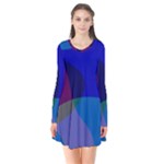 Blue Abstract 1118 - Groovy Blue And Purple Art Long Sleeve V-neck Flare Dress