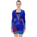Blue Abstract 1118 - Groovy Blue And Purple Art V-neck Bodycon Long Sleeve Dress