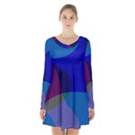 Blue Abstract 1118 - Groovy Blue And Purple Art Long Sleeve Velvet V-neck Dress