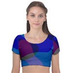 Blue Abstract 1118 - Groovy Blue And Purple Art Velvet Short Sleeve Crop Top 