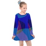 Blue Abstract 1118 - Groovy Blue And Purple Art Kids  Long Sleeve Dress