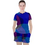 Blue Abstract 1118 - Groovy Blue And Purple Art Women s Tee and Shorts Set