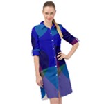 Blue Abstract 1118 - Groovy Blue And Purple Art Long Sleeve Mini Shirt Dress