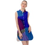 Blue Abstract 1118 - Groovy Blue And Purple Art Sleeveless Shirt Dress