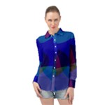 Blue Abstract 1118 - Groovy Blue And Purple Art Long Sleeve Chiffon Shirt