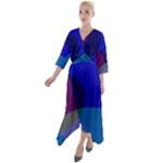 Blue Abstract 1118 - Groovy Blue And Purple Art Quarter Sleeve Wrap Front Maxi Dress