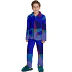 Blue Abstract 1118 - Groovy Blue And Purple Art Kids  Long Sleeve Velvet Pajamas Set
