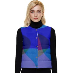 Blue Abstract 1118 - Groovy Blue And Purple Art Women s Short Button Up Puffer Vest by KorokStudios