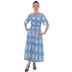 Abstract Stylish Design Pattern Blue Shoulder Straps Boho Maxi Dress 