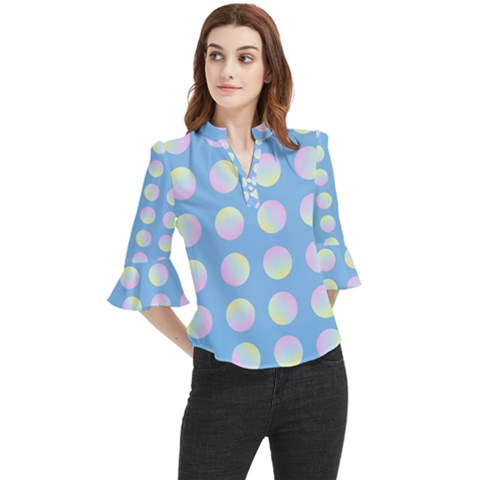 Abstract Stylish Design Pattern Blue Loose Horn Sleeve Chiffon Blouse by brightlightarts