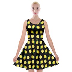 Yellow Lemon And Slices Black Velvet Skater Dress by FunDressesShop
