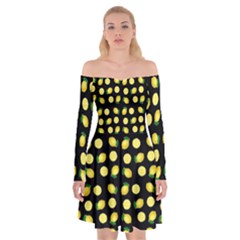 Yellow Lemon And Slices Black Off Shoulder Skater Dress by FunDressesShop