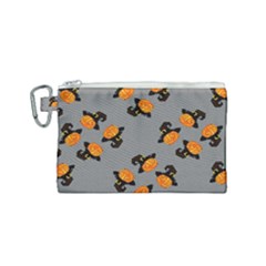 Pumpkin Heads With Hat Gray Canvas Cosmetic Bag (small) by TetiBright