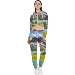 Aerial View Of Mountain And Body Of Water Cropped Zip Up Lounge Set by danenraven