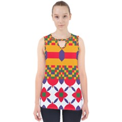 Red Flowers And Colorful Squares                                                                  Cut Out Tank Top