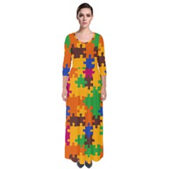 Retro Colors Puzzle Pieces                                                                          Quarter Sleeve Maxi Dress by LalyLauraFLM